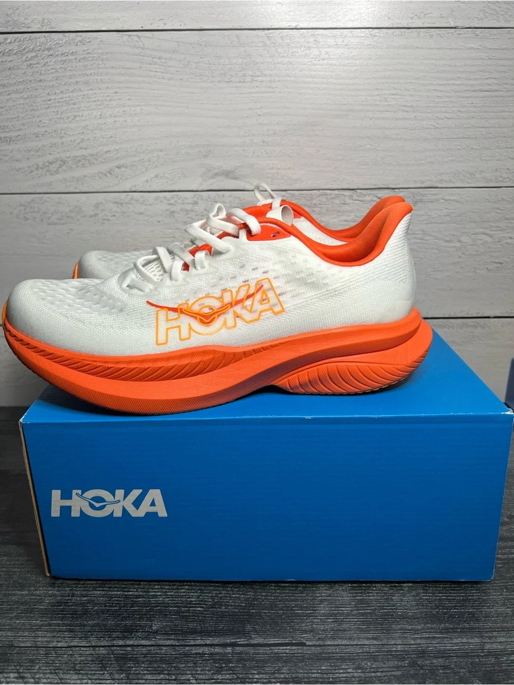 Hoka Womens Mach 6 with Orange Accents and Purple Laces - Picture 2 of 5